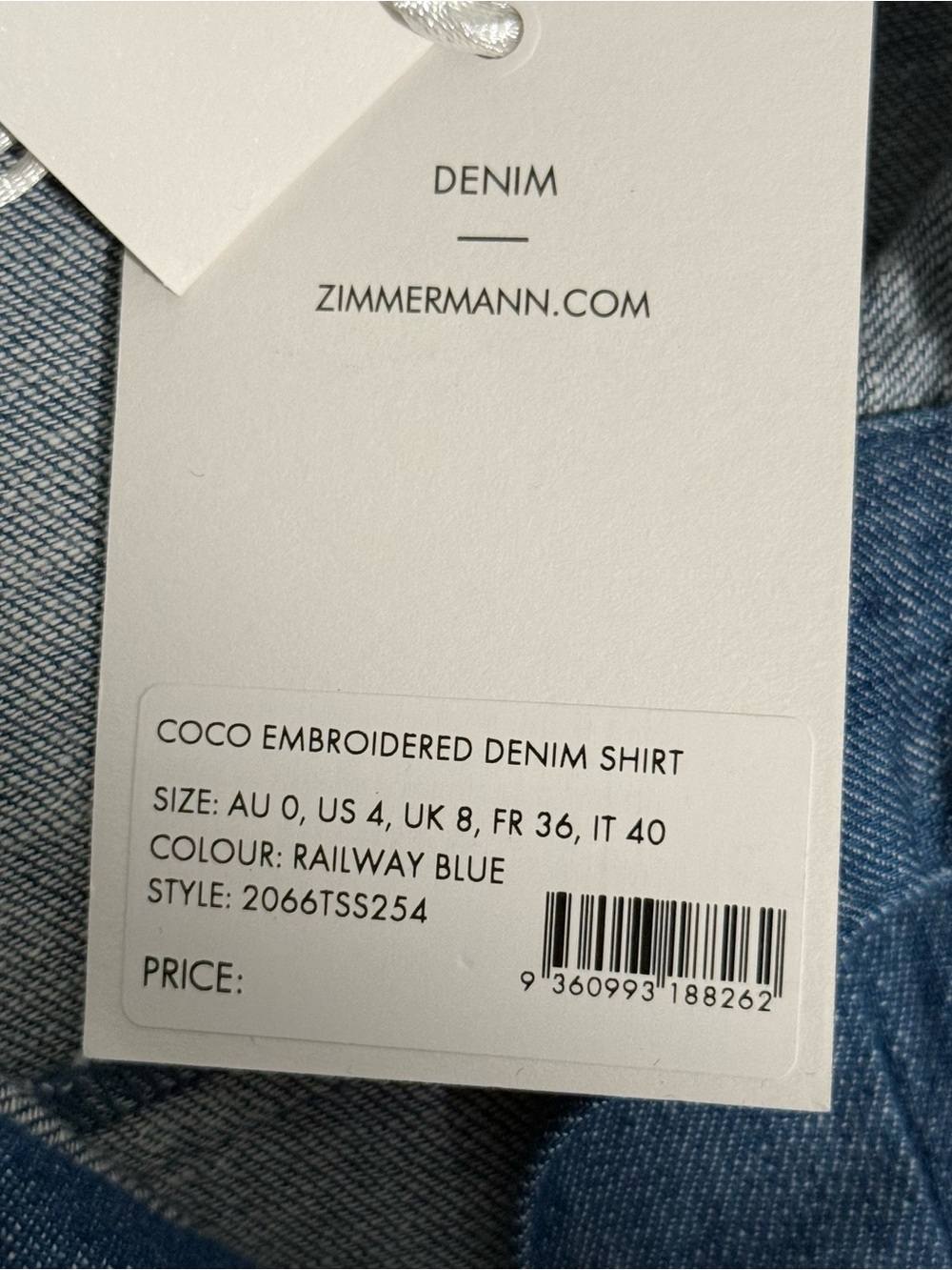 Zimmermann Women’s Coco Embroidered Denim Shirt in Railway Blue Sz 4 US NWT - Picture 8 of 10